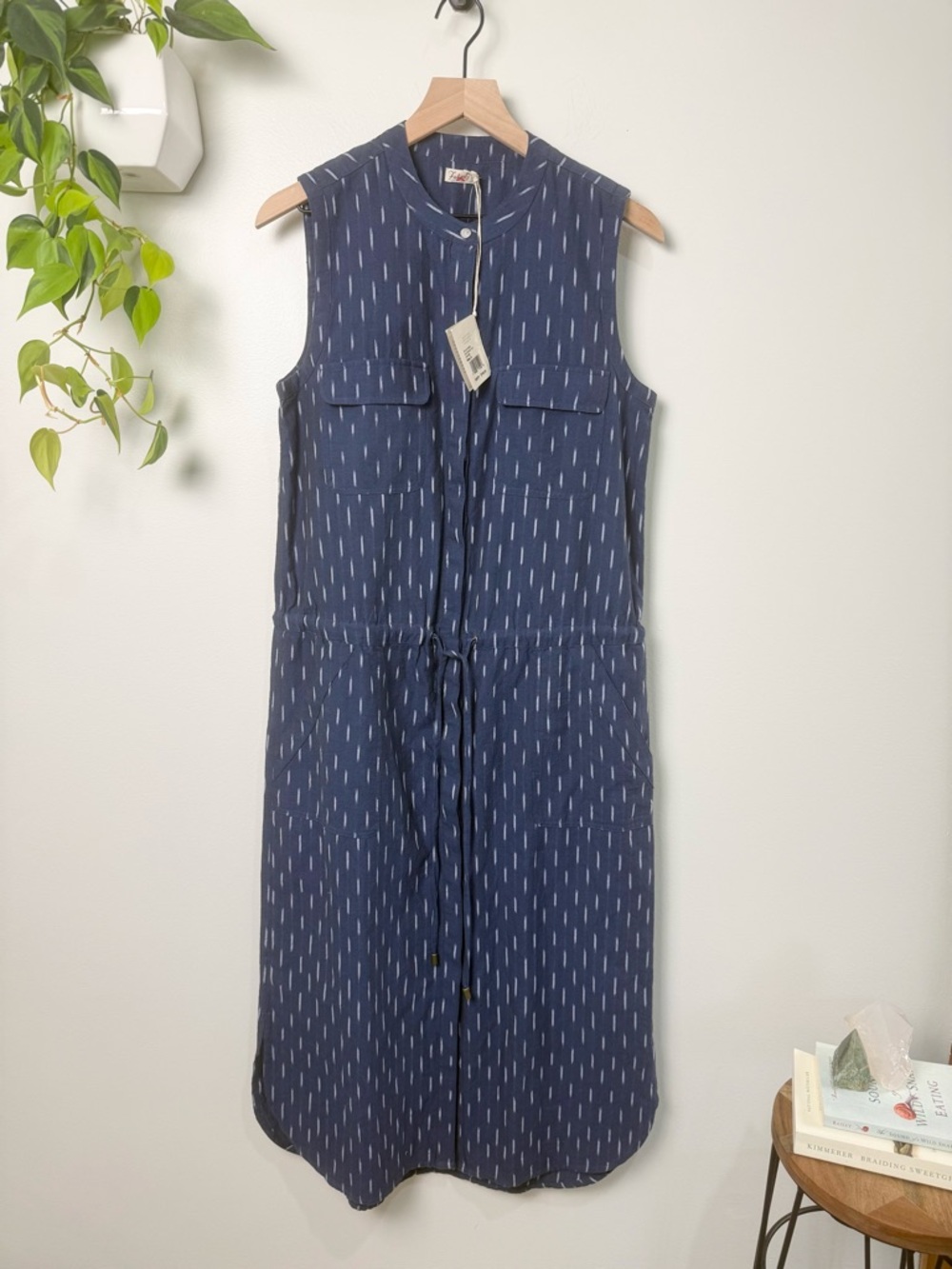 Faherty Saylor Dress Midnight Ikat Midi Sleeveless Size S Coastal Resort Cotton